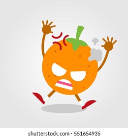 Cute and funny orange fruit flat cartoon icon with various expression and pose for kids and children with grey background