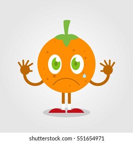 Cute and funny orange fruit flat cartoon icon with various expression and pose for kids and children with grey background