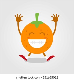 Cute and funny orange fruit flat cartoon icon with various expression and pose for kids and children with grey background