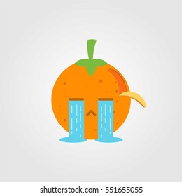 Cute and funny orange fruit flat cartoon icon with various expression and pose for kids and children with grey background