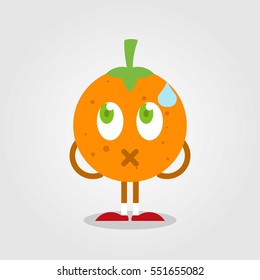 Cute and funny orange fruit flat cartoon icon with various expression and pose for kids and children with grey background