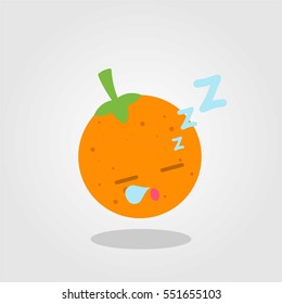 Cute and funny orange fruit flat cartoon icon with various expression and pose for kids and children with grey background