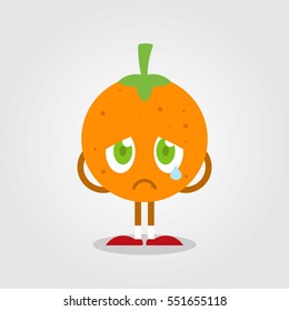 Cute and funny orange fruit flat cartoon icon with various expression and pose for kids and children with grey background