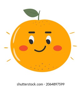 Cute and funny orange or grapefruit with face expression. Organic healthy food showing emotion. Kawaii doodle character smiling. Hand drawn fruit vector illustration