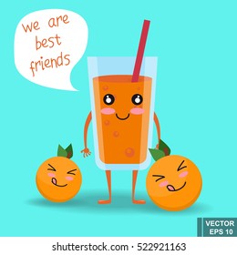 Cute funny orange juice. Isolated on a blue background. Icon. For your design.