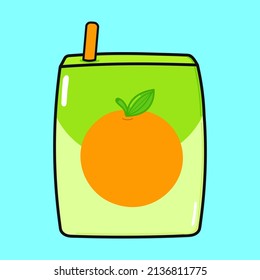 Cute funny orange juice. Vector hand drawn cartoon kawaii character illustration icon. Isolated blue background. Orange juice character concept child,adorable,kids,orange juice