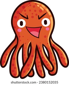 Cute and funny orange red dot octopus cartoon illustration