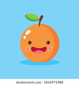 cute and funny orange smiling. Cartoon kawaii character. Isolated on blue background. vector illustration
