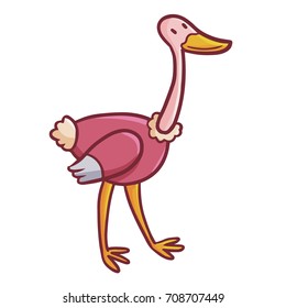 Cute and funny ostrich walking and smiling - vector.
