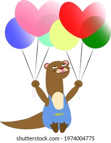 A cute funny otter with baloons wearing pants vector flat coloured illustration isolated