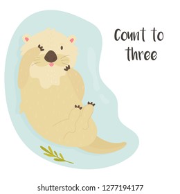 Cute funny otter floating in river and funny sayings. Animal character vector illustration. Print design