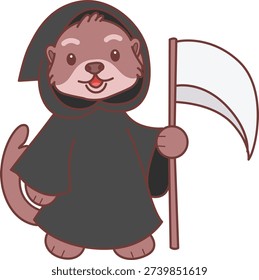 Cute funny Otter sticker icon with halloween theme. Funny Otter with angel of death costume 