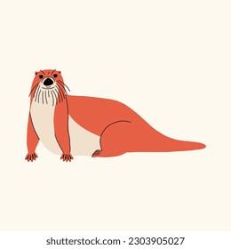 Cute funny otter. Vector illustration in hand drawn style