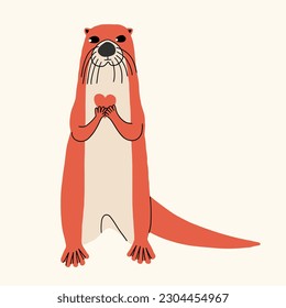 Cute funny otter. Vector illustration in hand drawn style