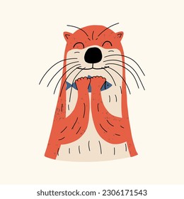 Cute funny otter. Vector illustration in hand drawn style