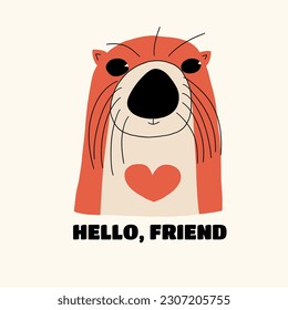 Cute funny otter. Vector illustration in hand drawn style