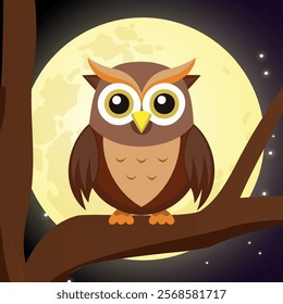 Cute and funny Owl. Baby owl standing. Vector illustration owl character design with flat color. Can be used for design of t-shirts, posters and Baby Shower party and characters. Wild forest birds.