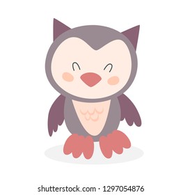 Cute funny owl character. Adorable bird. Decoration for greeting card. Isolated flat vector illustration
