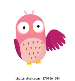 Cute funny owl. Forest bird. Decorative and style toy, doll. Happy and joyful bird in flat style. Isolated children cartoon illustration, for print or sticker