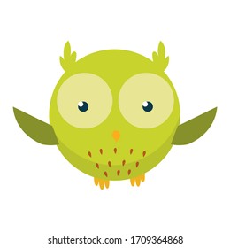 Búho gracioso. Pájaro forestal. juguete decorativo y de estilo, muñeca. Un pájaro feliz y alegre de estilo plano. Ilustración de dibujos animados para niños aislados, para imprimir o pegar