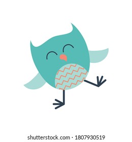 Cute funny owl. Forest bird or animal. Decorative and style toy, doll. Wonderland. Magic, fabulous story. Isolated children s cartoon illustration, for print or sticker.