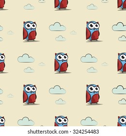 Cute and Funny owl. Icon. Character design. Pattern. Wallpaper