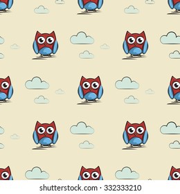 Cute and Funny owl. Icon. Character design. Pattern. Wallpaper