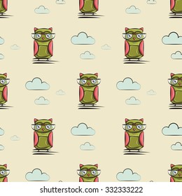 Cute and Funny owl. Icon. Character design. Pattern. Wallpaper