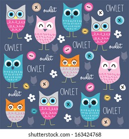 cute and funny owl pattern with buttons vector illustration