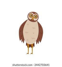 Cute funny owl with tilted leaned head. Vector illustration of cartoon forest night bird.