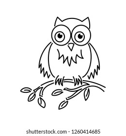 Cute and funny owl. Vector illustration. Outline