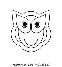 Cute and funny owl. Vector illustration. A wild animal. Contour logo, icon. A symbol of wisdom, learning,