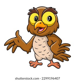 Cute funny owl waving hand