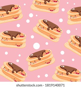 cute and funny pancakes smiling pattern. Cartoon kawaii character. vector illustration