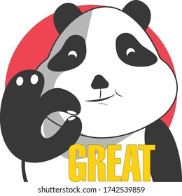 Cute and funny panda character with ok, great and thank u sign. Panda social media sticker.  Isolated on white background