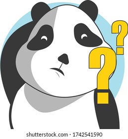 Cute and funny  panda character with question mark signs. Panda social media sticker.  Isolated on white background