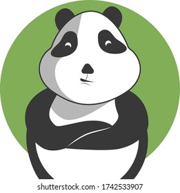 Cute and funny panda character standing with agree pose, head on a pillow. Good Night. Panda social media sticker.  Isolated on white background