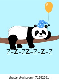 Cute and funny panda is sleeping card. Doodle hand drawn style. Vector illustration.