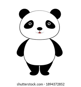 A cute funny panda stands and smiles. Wild animals. Vector illustration isolated on white background.