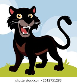 Cute and funny Panther. Baby black Panther standing. Vector illustration of Panther character design with flat color. Panther cat wild animal for posters, Baby Shower party and characters.