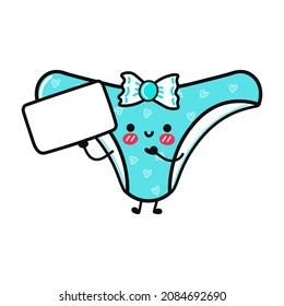 Cute funny panties with poster. Vector hand drawn cartoon kawaii character illustration icon. Isolated on blue background. Panties think concept