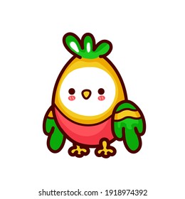 Cute funny parrot. Vector flat line cartoon kawaii character illustration icon. Isolated on white background. Parrot pet character concept