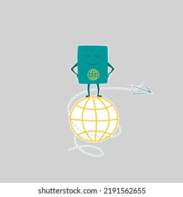 Cute and funny passports, identity document characters, travelling concept, cartoon vector illustration