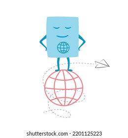 Cute and funny passports, identity document characters, travelling concept, cartoon vector illustration