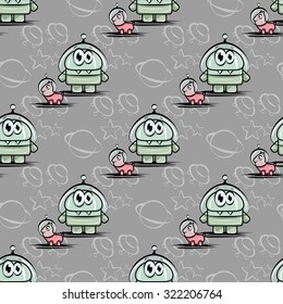 Cute and funny pattern with monster. Wallpaper. Background
