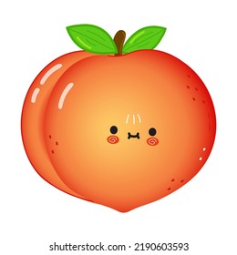 Cute funny peach character. Vector hand drawn cartoon kawaii character illustration icon. Isolated on white background. Happy peach character concept