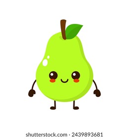 Cute funny pear fruit character. Vector cartoon kawaii character illustration