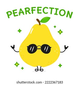 Cute funny pear waving hand character. Vector hand drawn cartoon kawaii character illustration icon. Isolated on white background. Happy pear character pearfection concept card