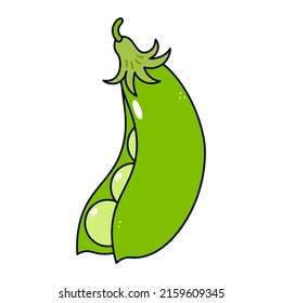 Cute funny peas character. Vector hand drawn traditional cartoon vintage, retro, kawaii character illustration icon. Isolated on white background. Happy peas pod character concept