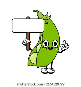 Cute funny peas with an inscription organic character. Vector hand drawn traditional cartoon vintage, retro, kawaii character illustration icon. Isolated white background. Happy peas pod character